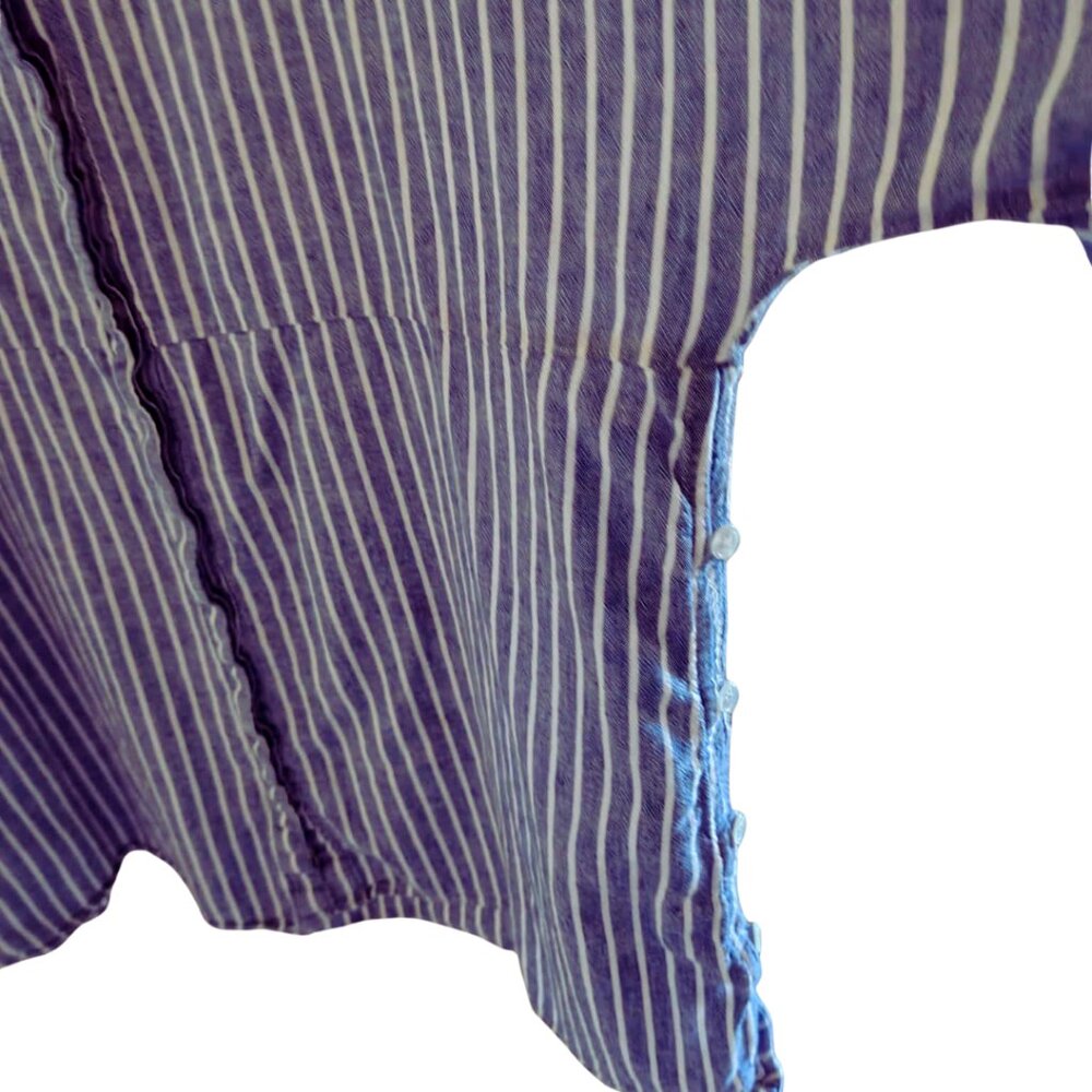 ZARA trf Collection Relaxed Linen/Cotton Blend Striped Blue White Tunic Shirt - Picture 8 of 14